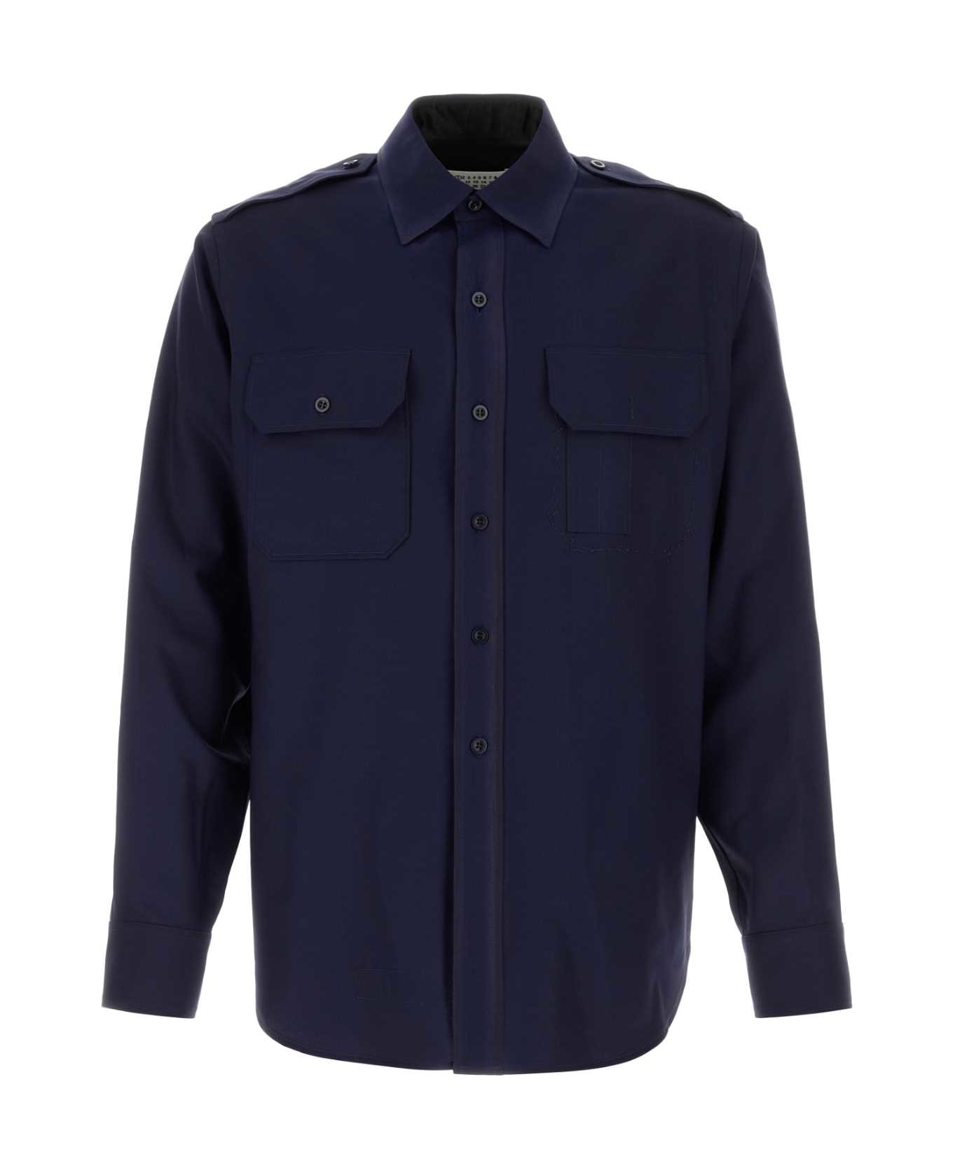 Maison Margiela Wool Shirt With Pockets And Shoulder Pads - Blue