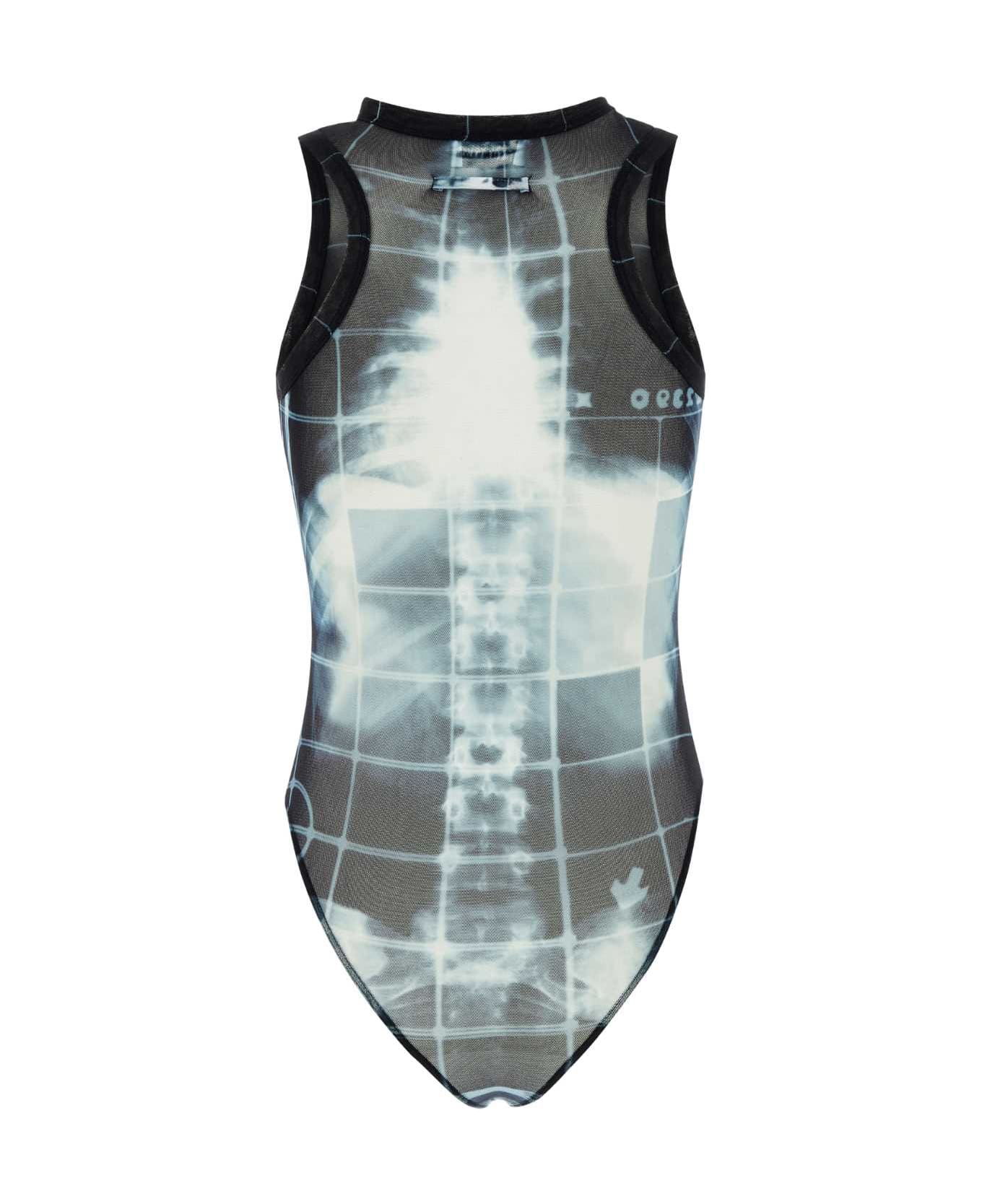Jean Paul Gaultier Printed Mesh Bodysuit - BLACKNAVYLIGHTBLUE