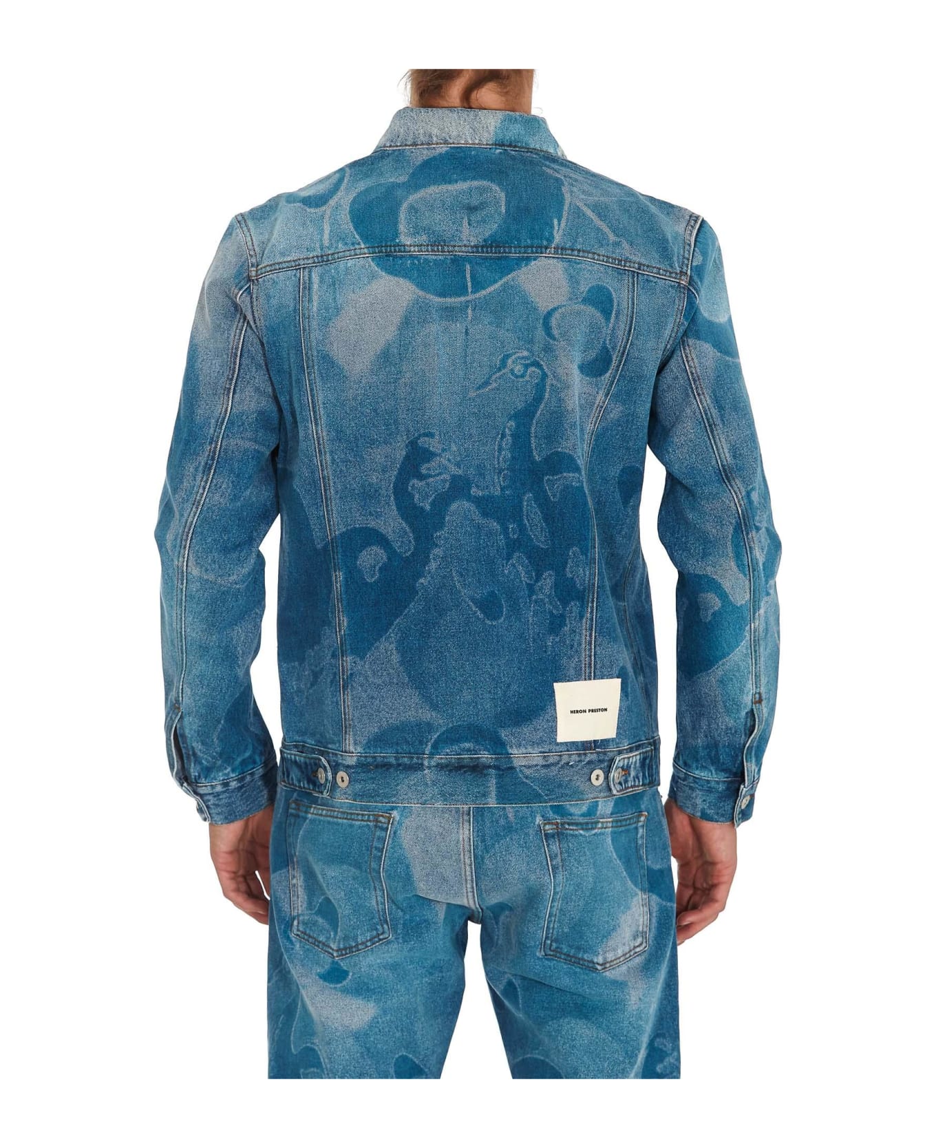 HERON PRESTON Camouflage Print Denim Jacket - DENIM BLUE