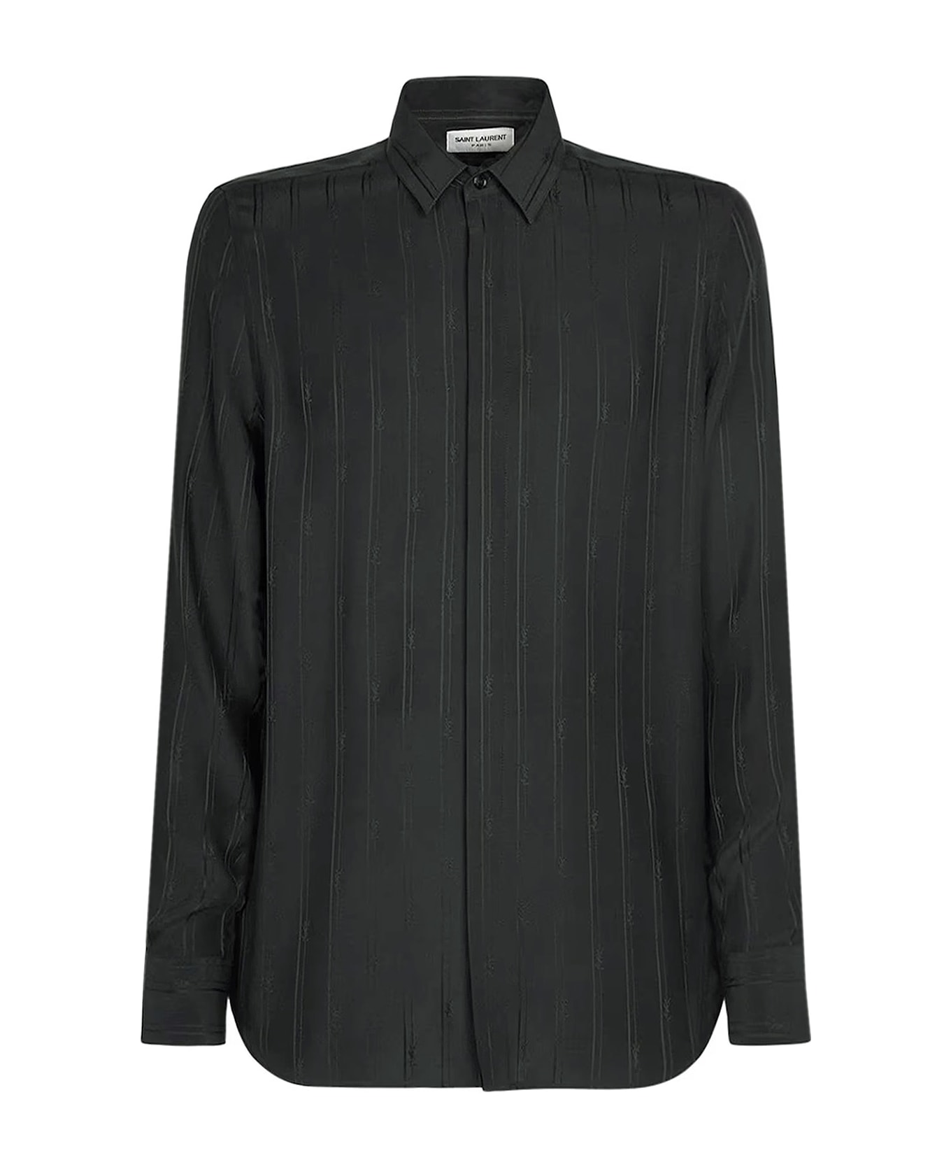 Saint Laurent Silk Shirt With Monogram - Black
