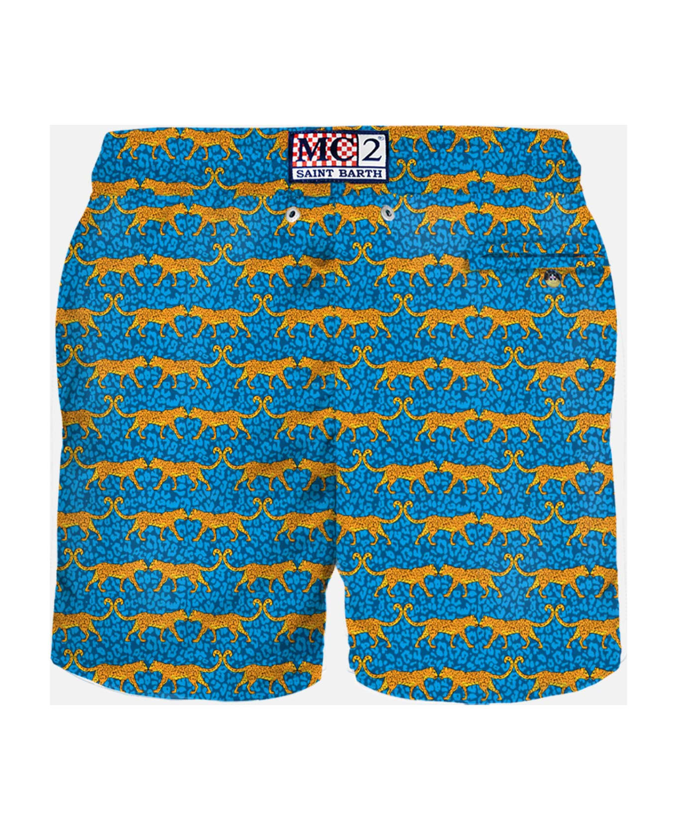 MC2 Saint Barth Man Light Fabric Swim Shorts With Wild Cat Print - BLUE