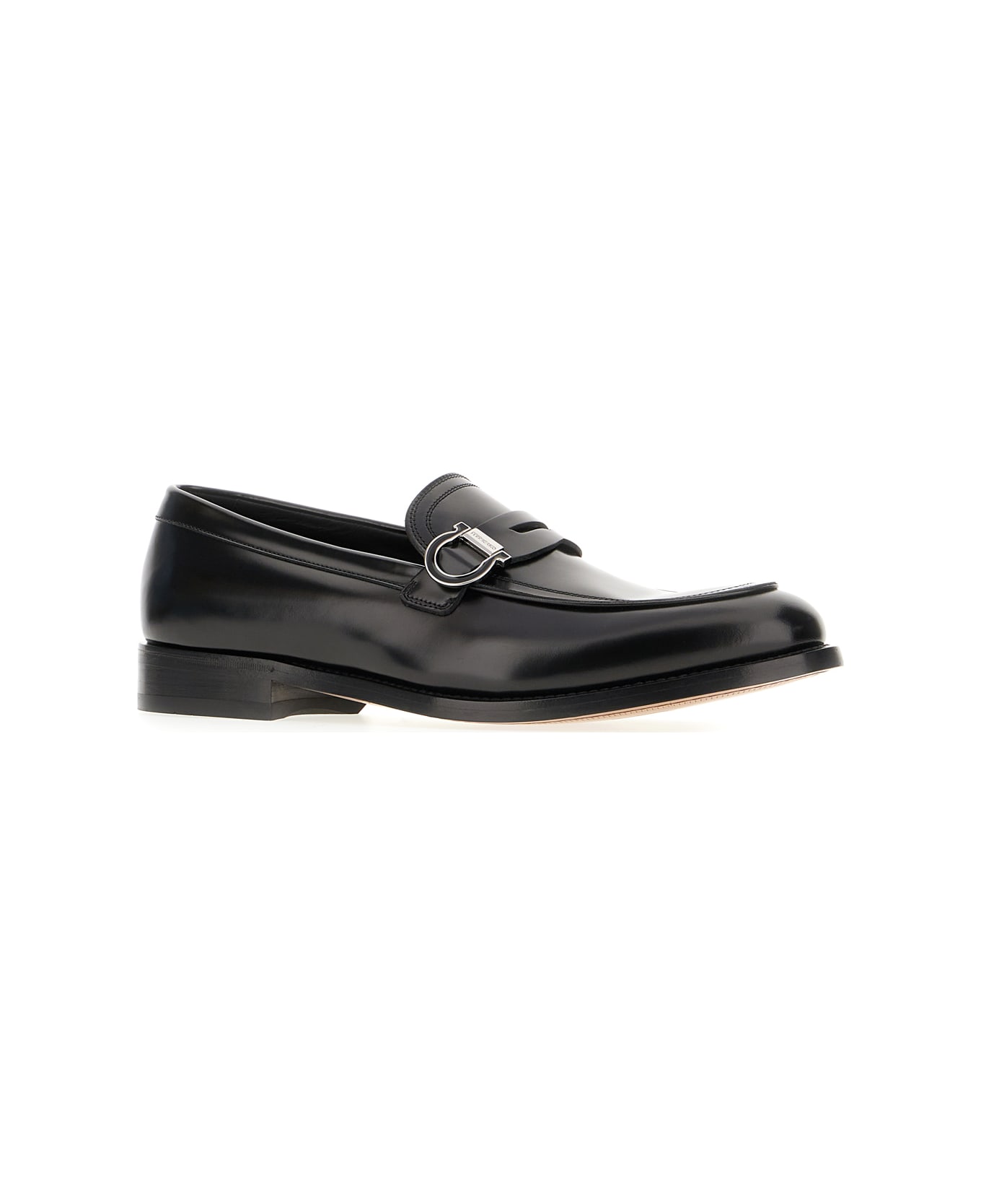 Ferragamo Black Leather Canada Loafers - Nero