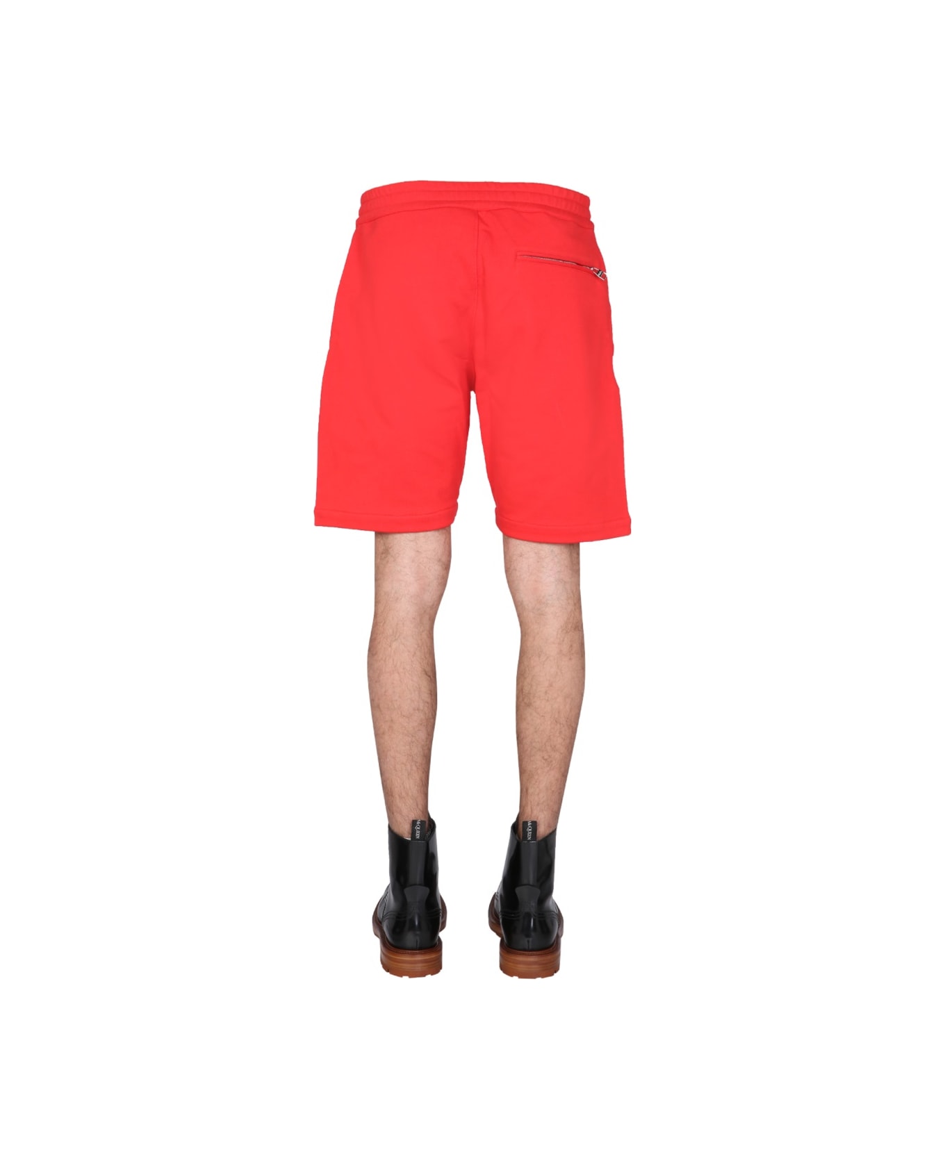 Alexander McQueen Bermuda With Embroidered Logo - RED ショートパンツ