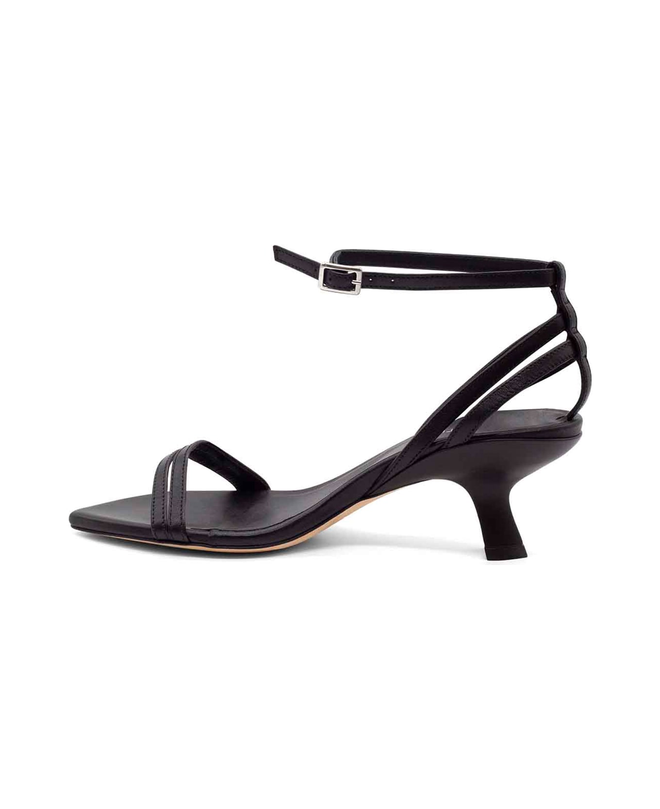 Vic Matié Leather Sandal With Heel And Ankle Strap - BLACK