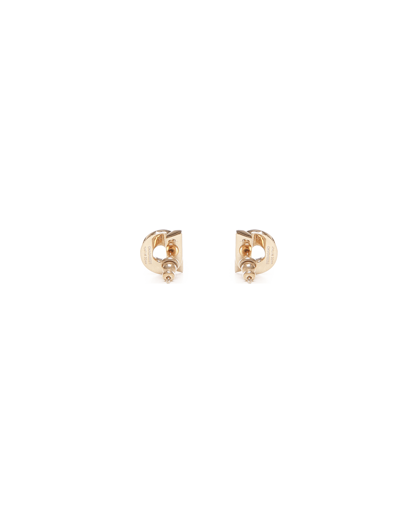 Ferragamo Gancini Earrings With Rhinestones - Golden