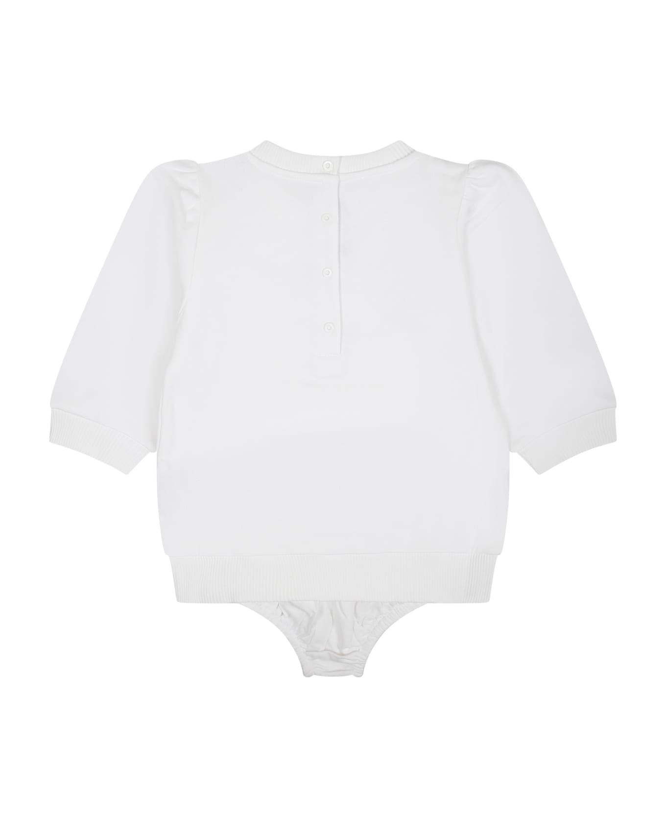 Balmain White Dress For Baby Girl With Logo - White