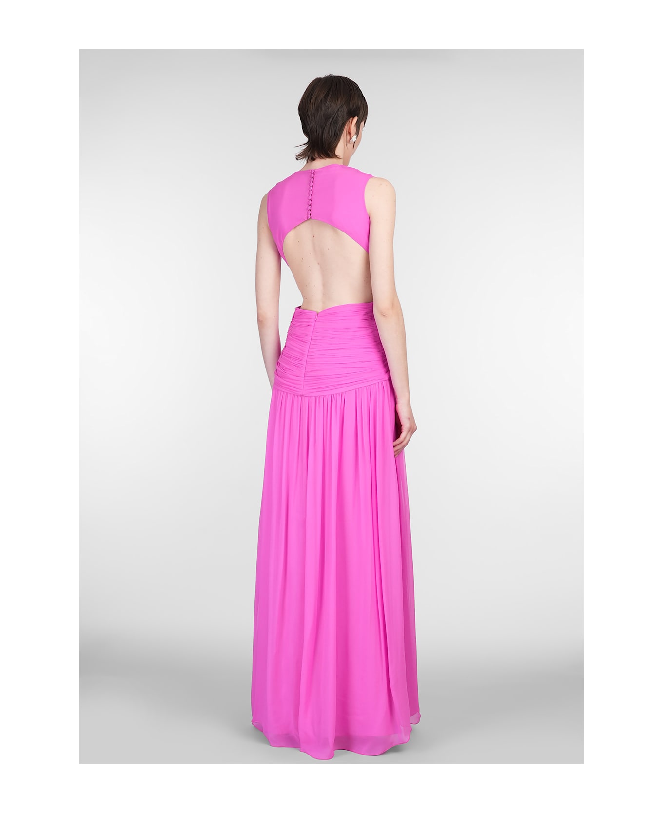 Costarellos Luccia Long Dress In Fuxia Silk - fuxia