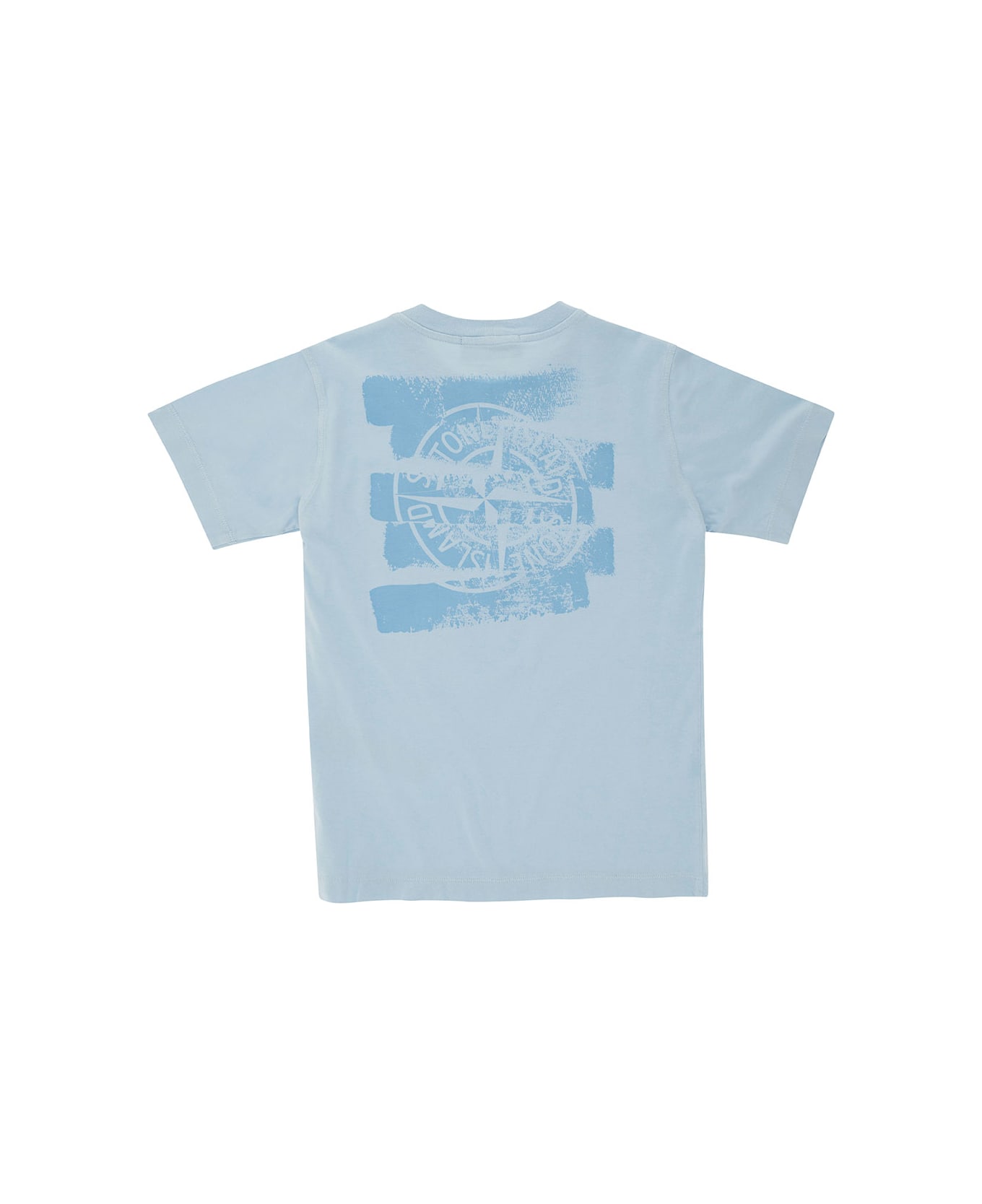 Stone Island Junior Light Blue Crewneck T-shirt With Logo Print In Cotton Boy - Light blue