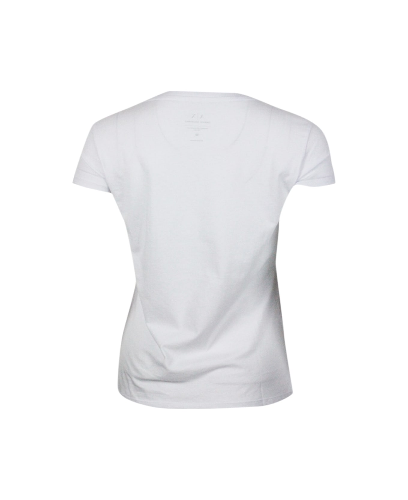 Armani Collezioni Short-sleeved Crew-neck T-shirt With Studded Logo On The Front - White