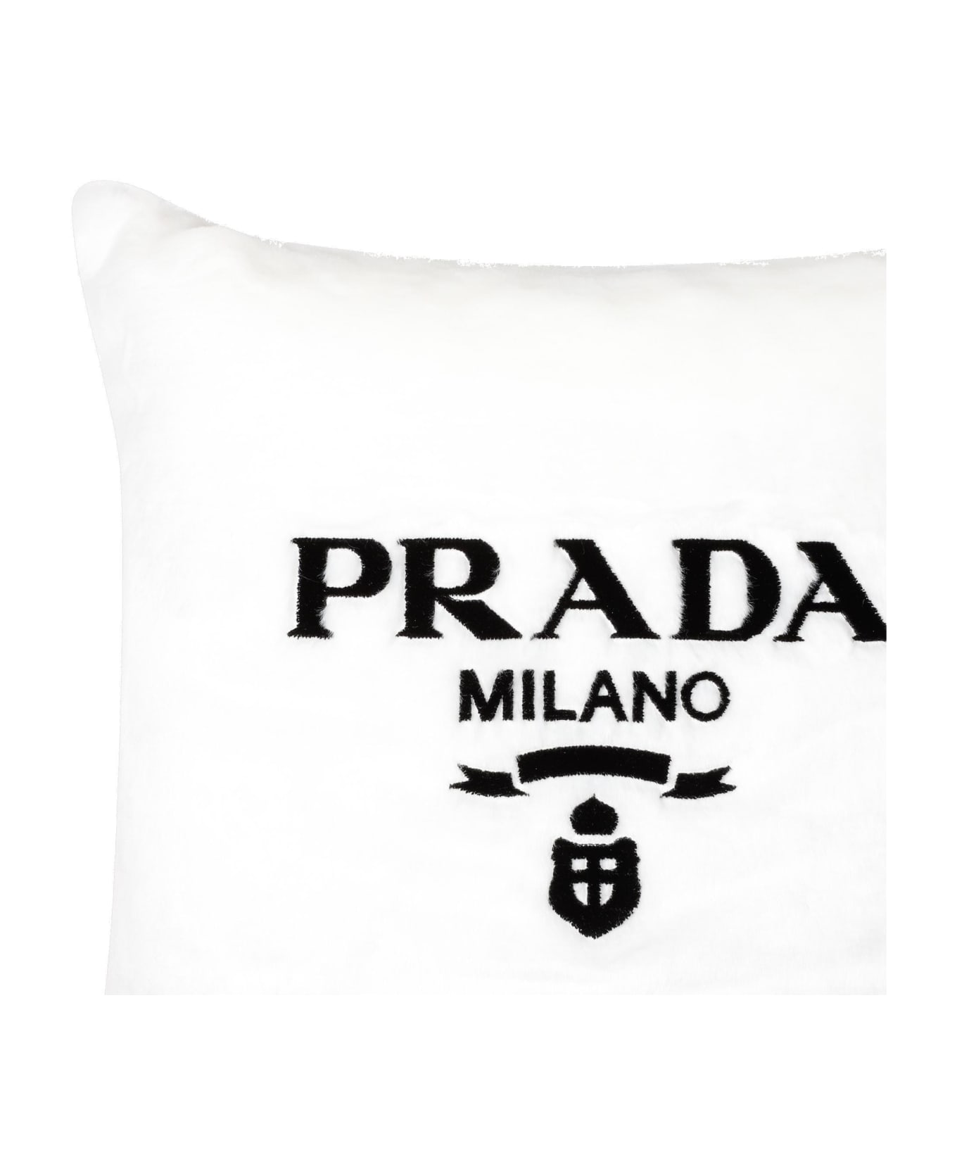 Prada Flocked Logo Pillow - Bianco