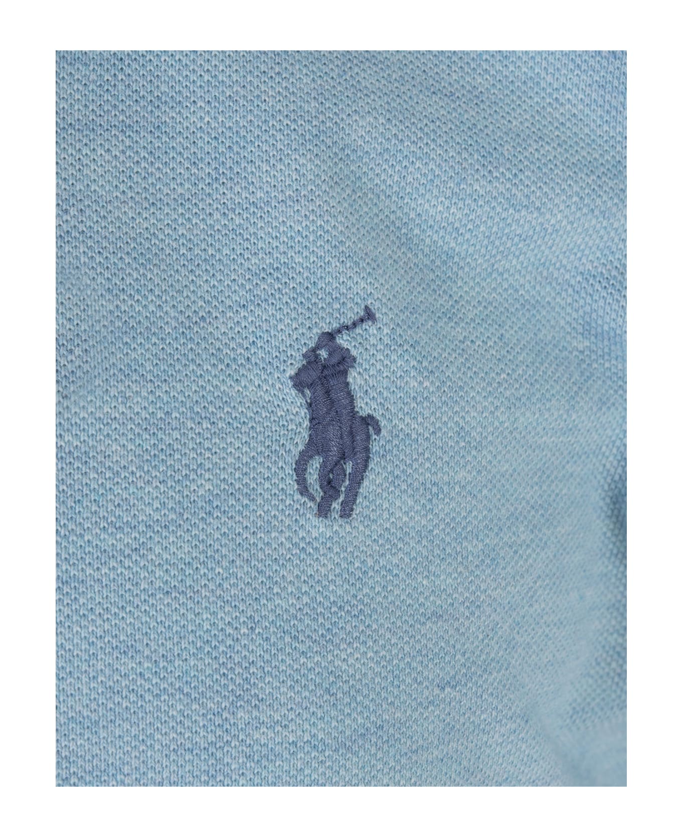 Ralph Lauren Slim-fit Polo In Light Blue Pique - Blu