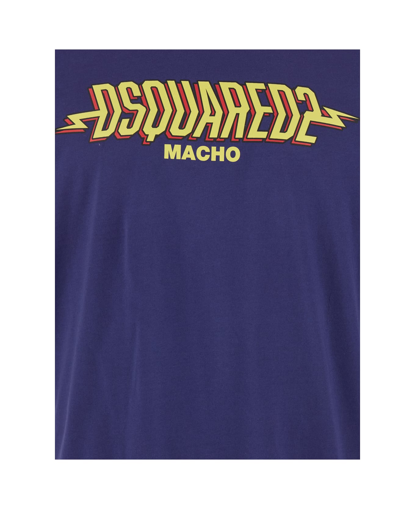 Dsquared2 Blue Crewneck T-shirt With Logo Print On The Front In Cotton Man - Blu