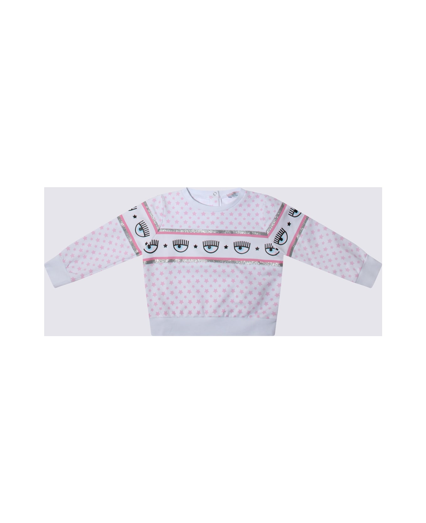 Chiara Ferragni White And Pink Fairytale Cotton Eyestar Sweatshirt - Bianco+Rosa Fairytale ニットウェア＆スウェットシャツ