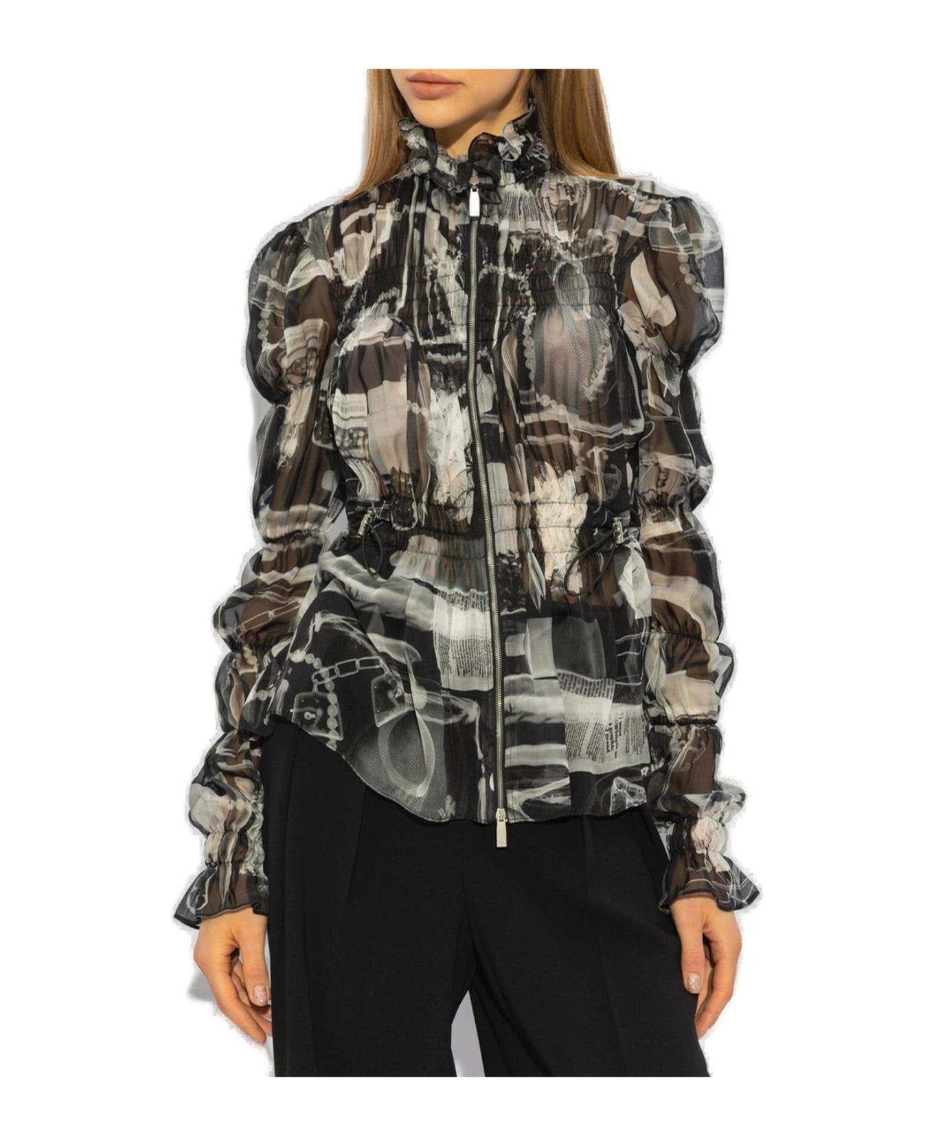 Off-White All-over Patterned Gathered Shirt - Black