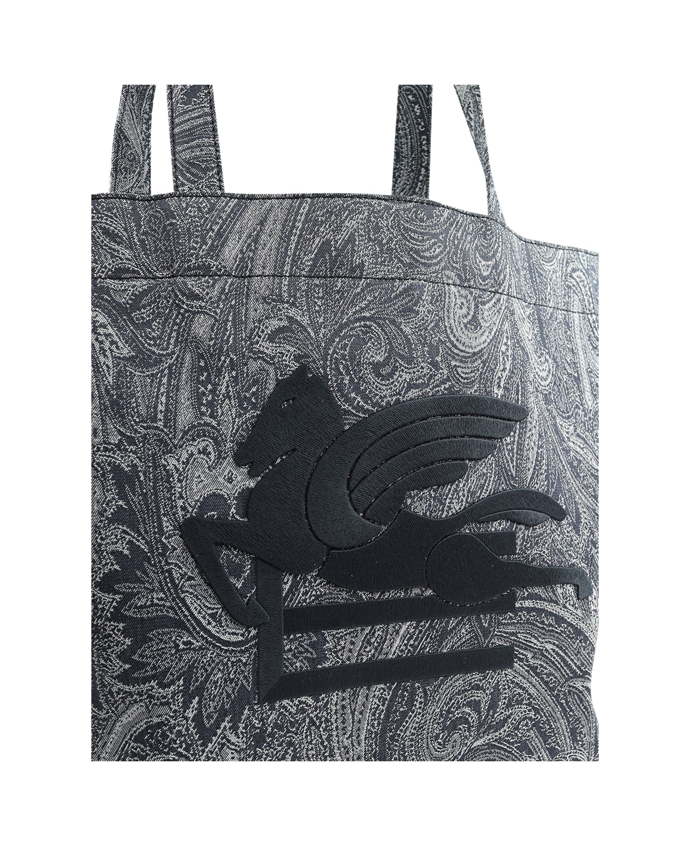 Etro Navy Blue Large Tote Bag With Paisley Jacquard Motif - Blue