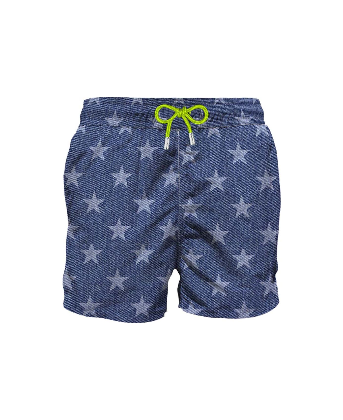 MC2 Saint Barth Blue Stars Mid-length Swim Shorts - BLUE
