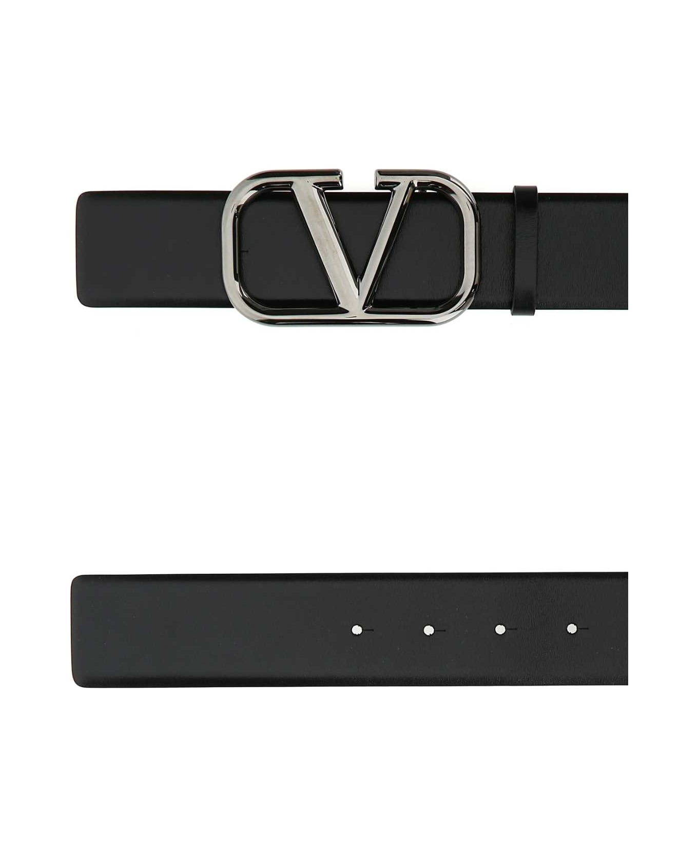 Valentino Garavani Black Leather Vlogo Belt - 0NO ベルト
