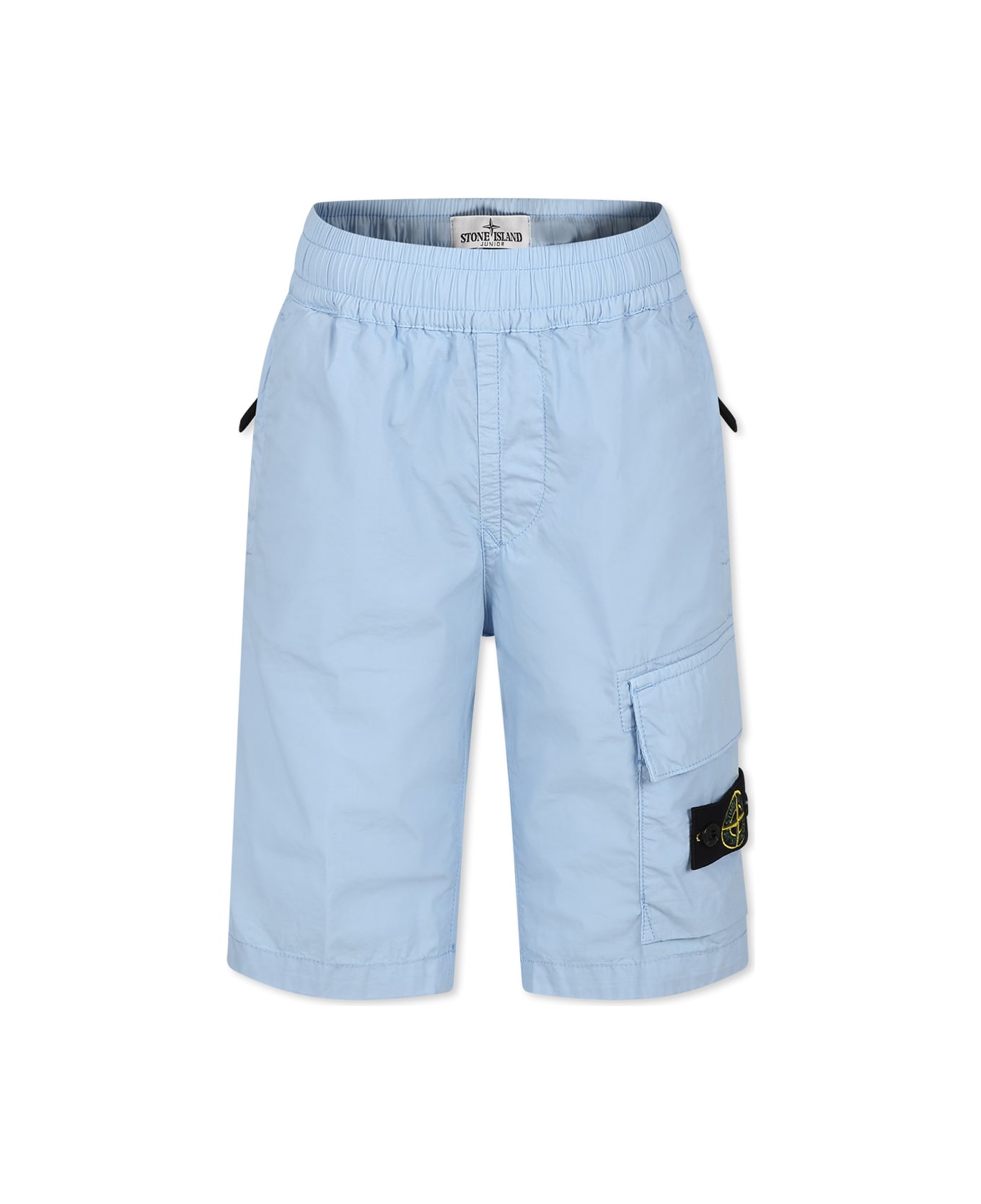 Stone Island Junior Light Blue Shorts For Boy With Compass - Light Blue ボトムス