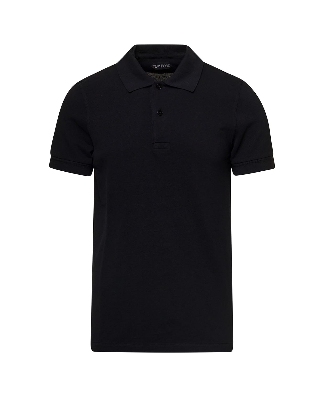 Tom Ford Black Short-sleeves Polo In Cotton Piquet Jersey Man - BLACK
