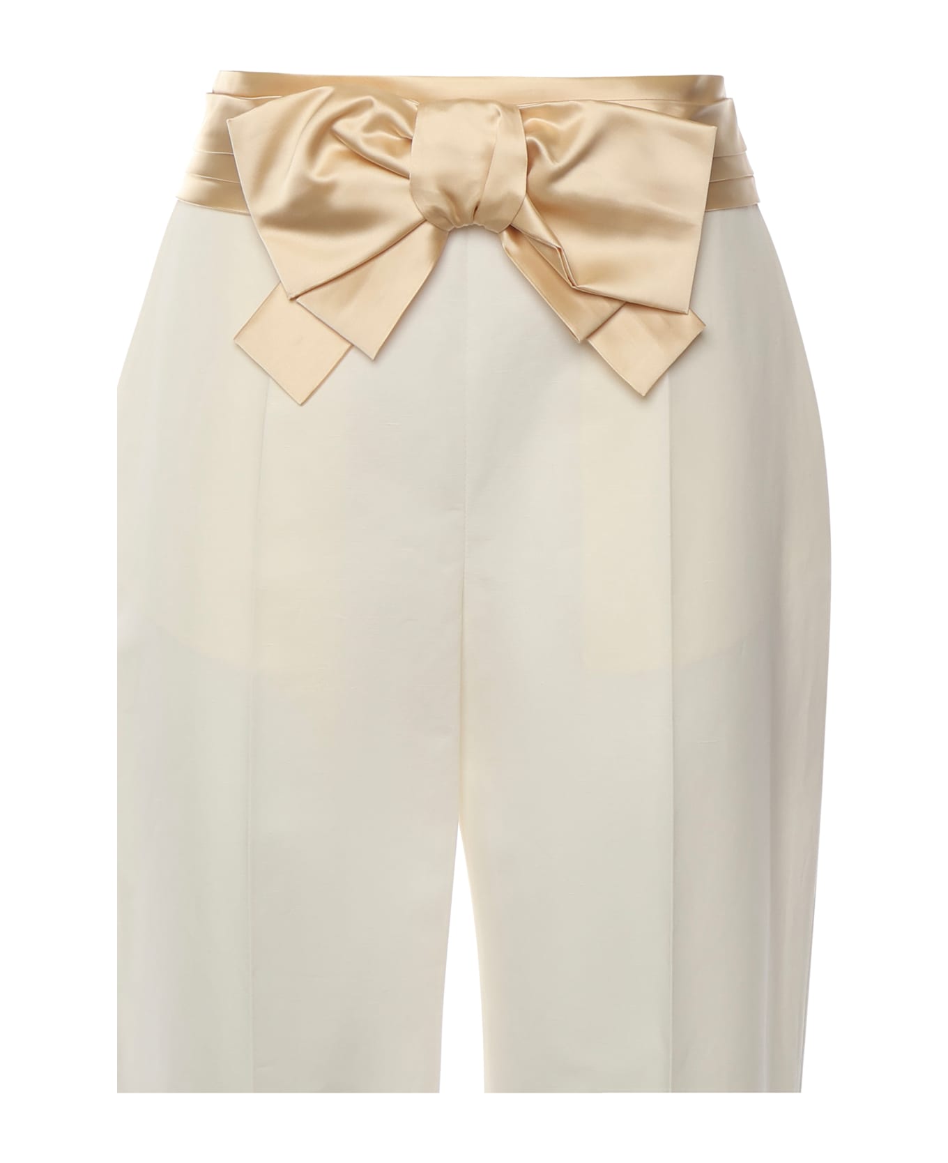 Valentino Garavani Cotton And Linen Pants With Bow - White