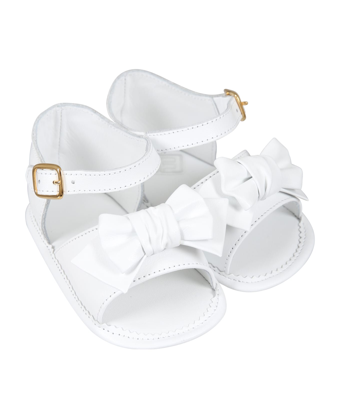 Balmain White Sandals For Baby Girl With Logo - White