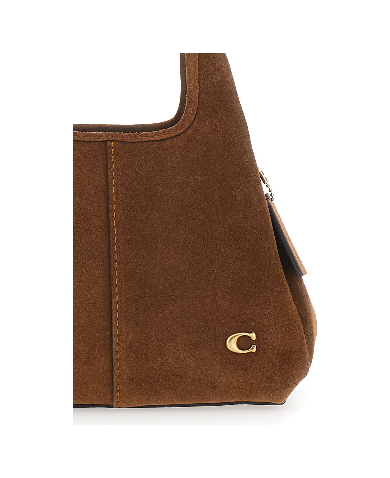 Coach 'lana' Brown Crossbody Bag With Metallic Logo Plate And Contrast Stitching In Suede Woman - Brown