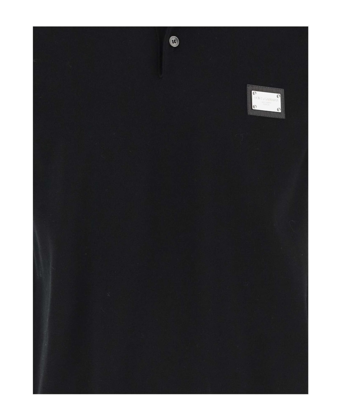 Dolce & Gabbana Wool Polo Shirt With Logo - Black