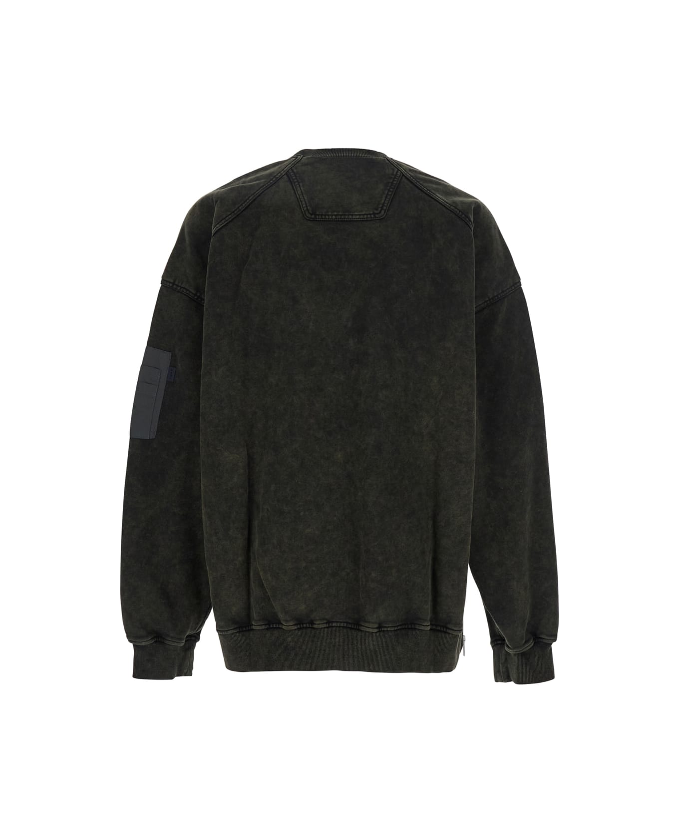 Juun.J Khaki Green Crewneck Sweater With Zip Pocket On The Sleeve In Cotton Man - Green