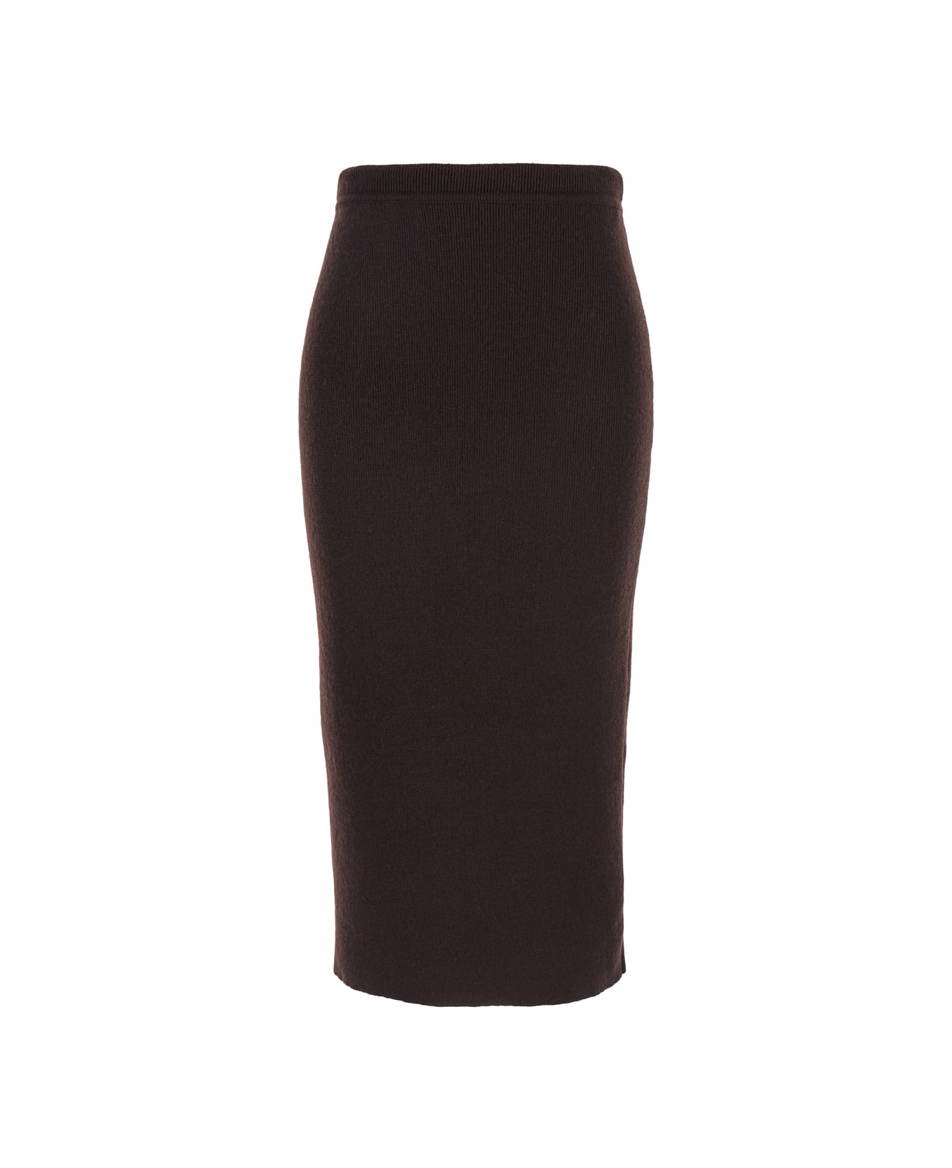 Tom Ford Brown Ribbed Knit Skirt With High Waist And Pencil Silhouette In Cashmere And Cotton Blend Woman - Brown スカート