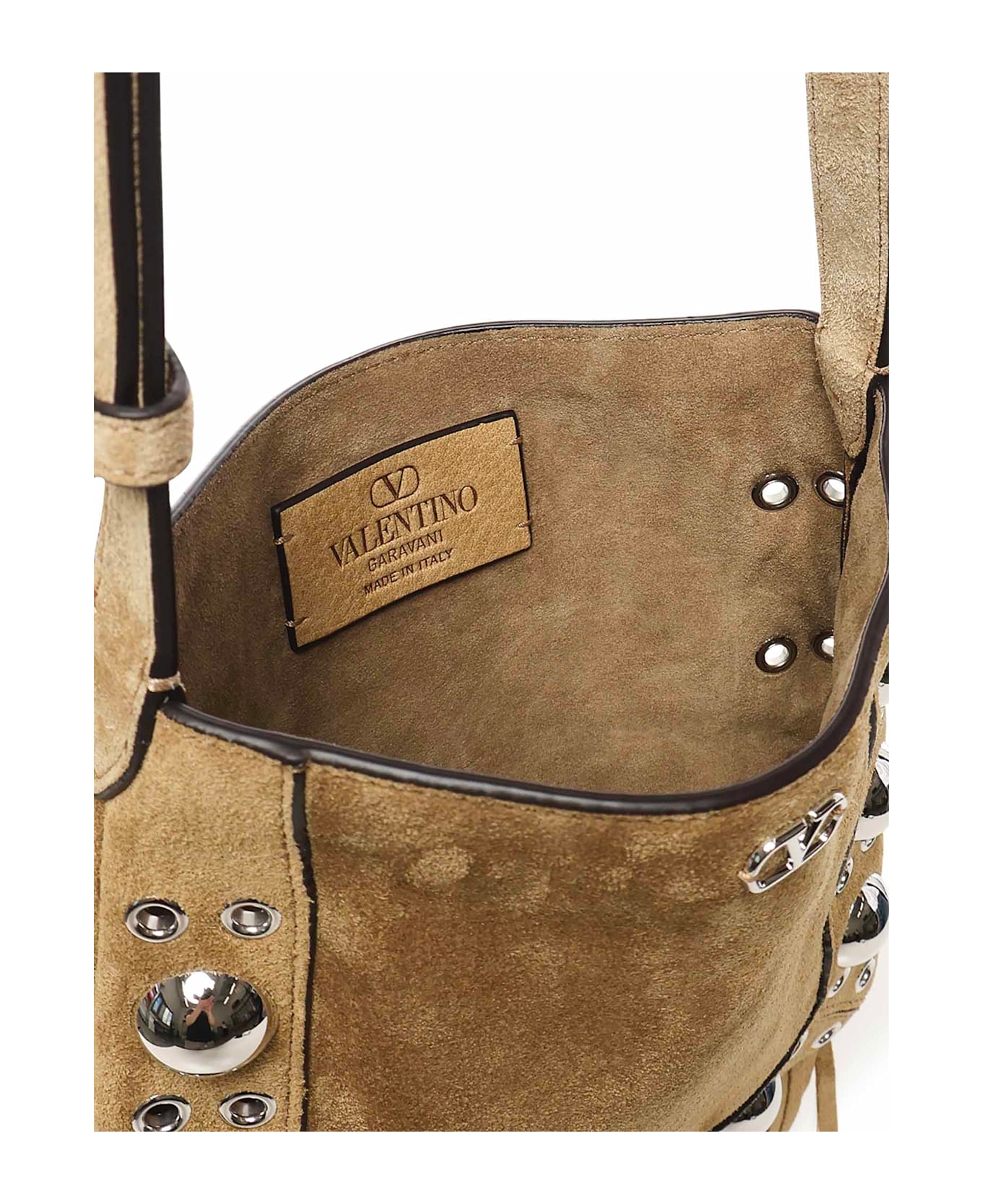 Valentino Garavani Nellcôte Vlogo Suede Bag With Studs - HAVANA BEIGE