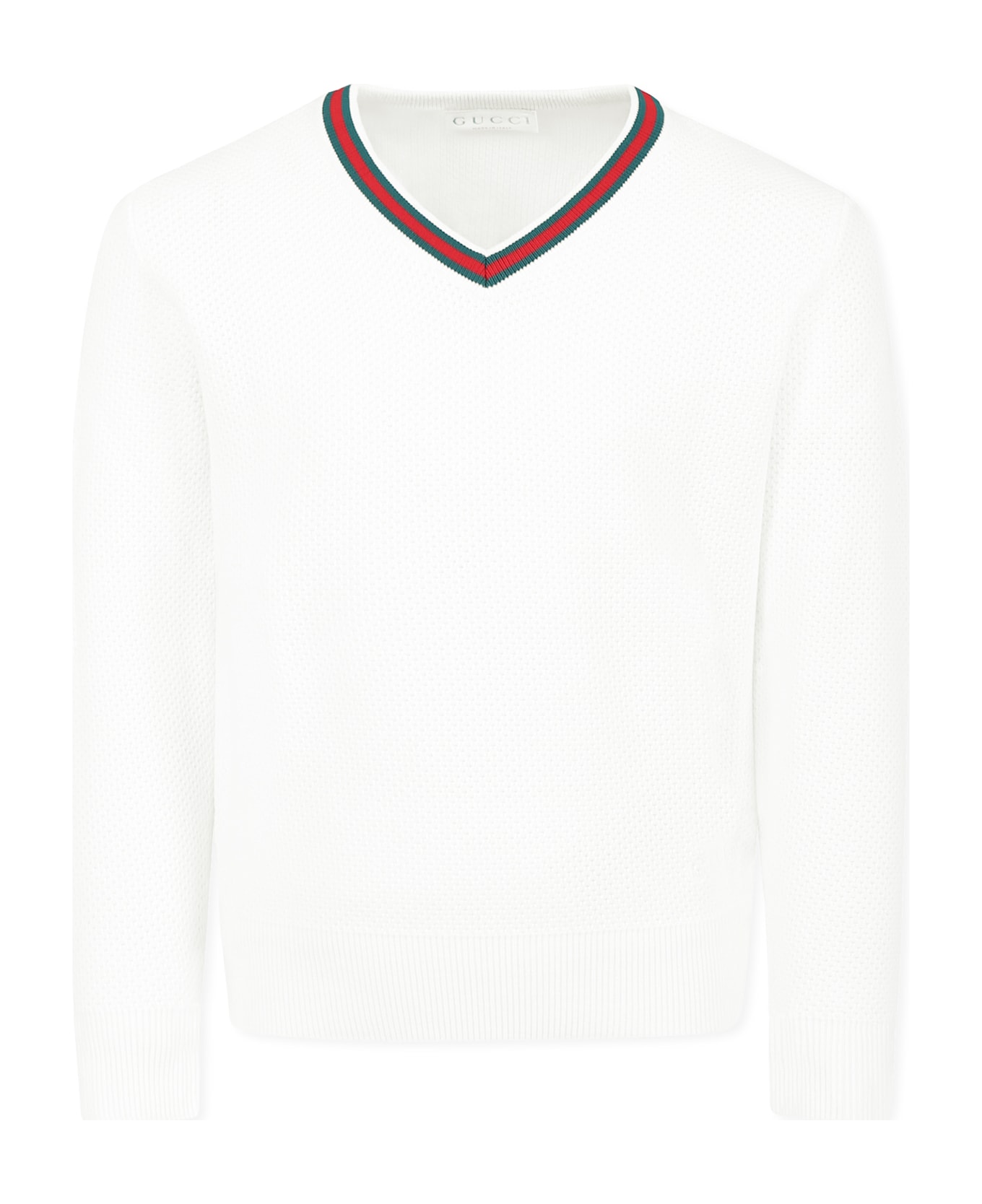 Gucci White Sweater For Kids With Web Detail - White
