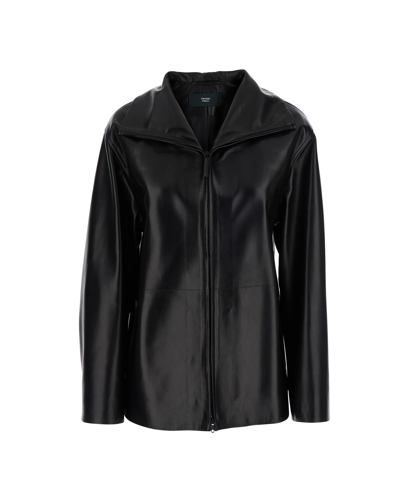 Phoebe Philo Black Jacket With High Neck And Front Zip Closure In Leather Woman - Black ブレザー