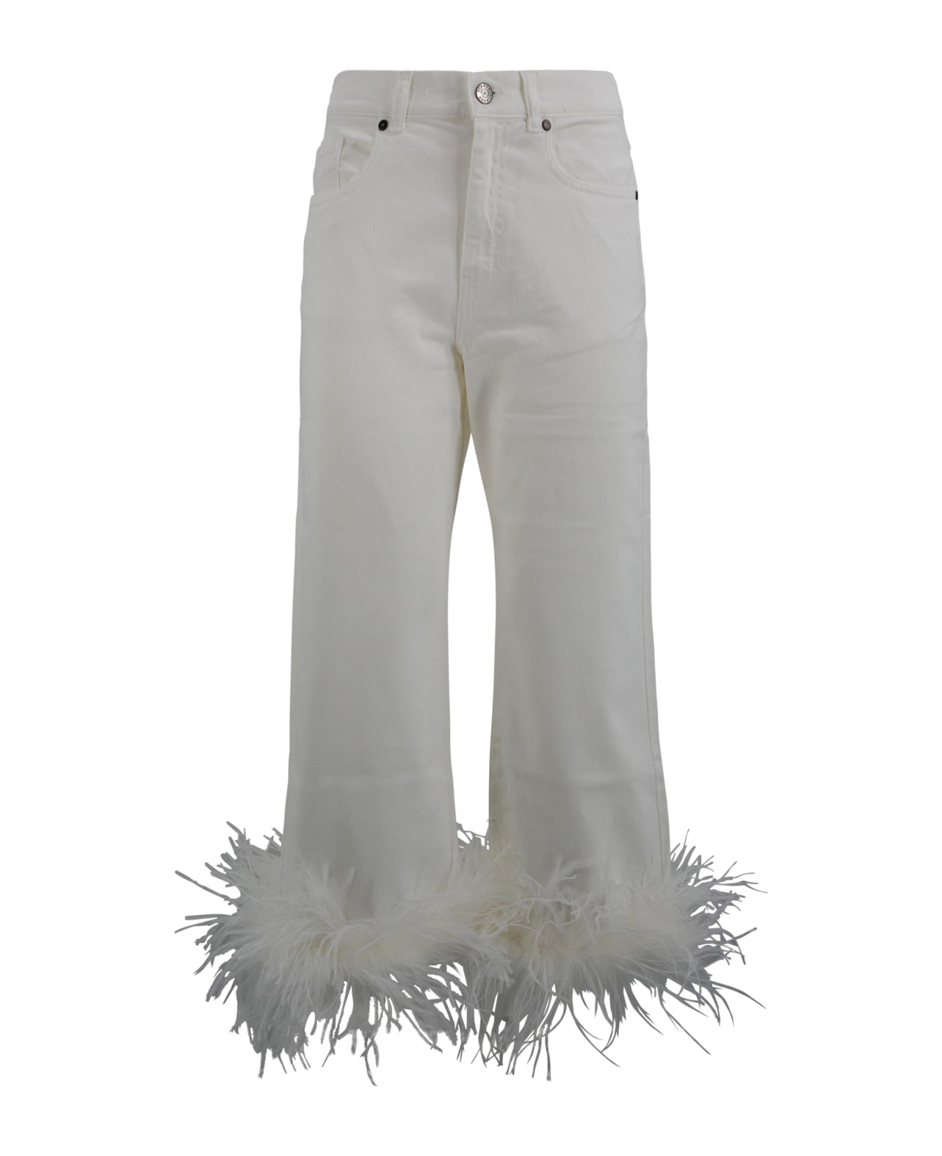 Parosh Pants With Feathers - White デニム