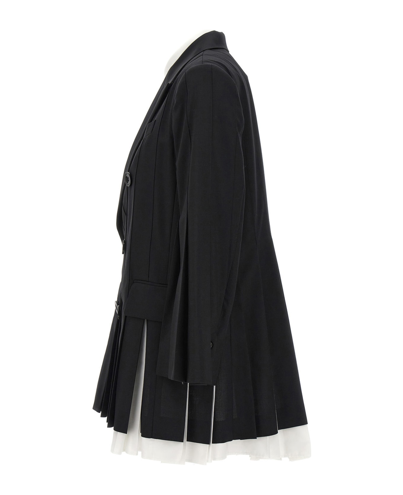 Sacai Pleated Blazer Dress - White/Black コート