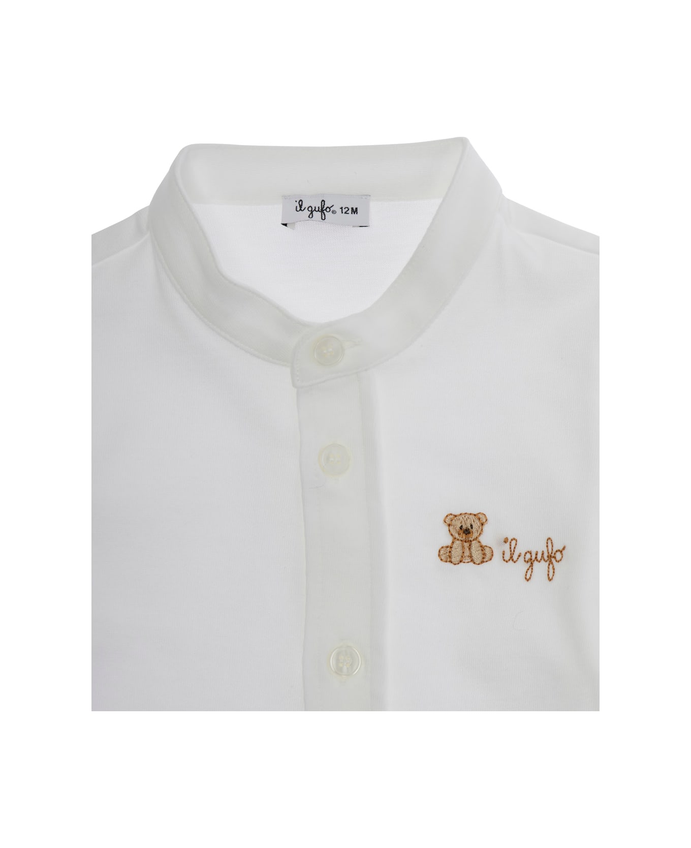 Il Gufo White Round Neck Shirt With Front Logo In Cotton Baby - White