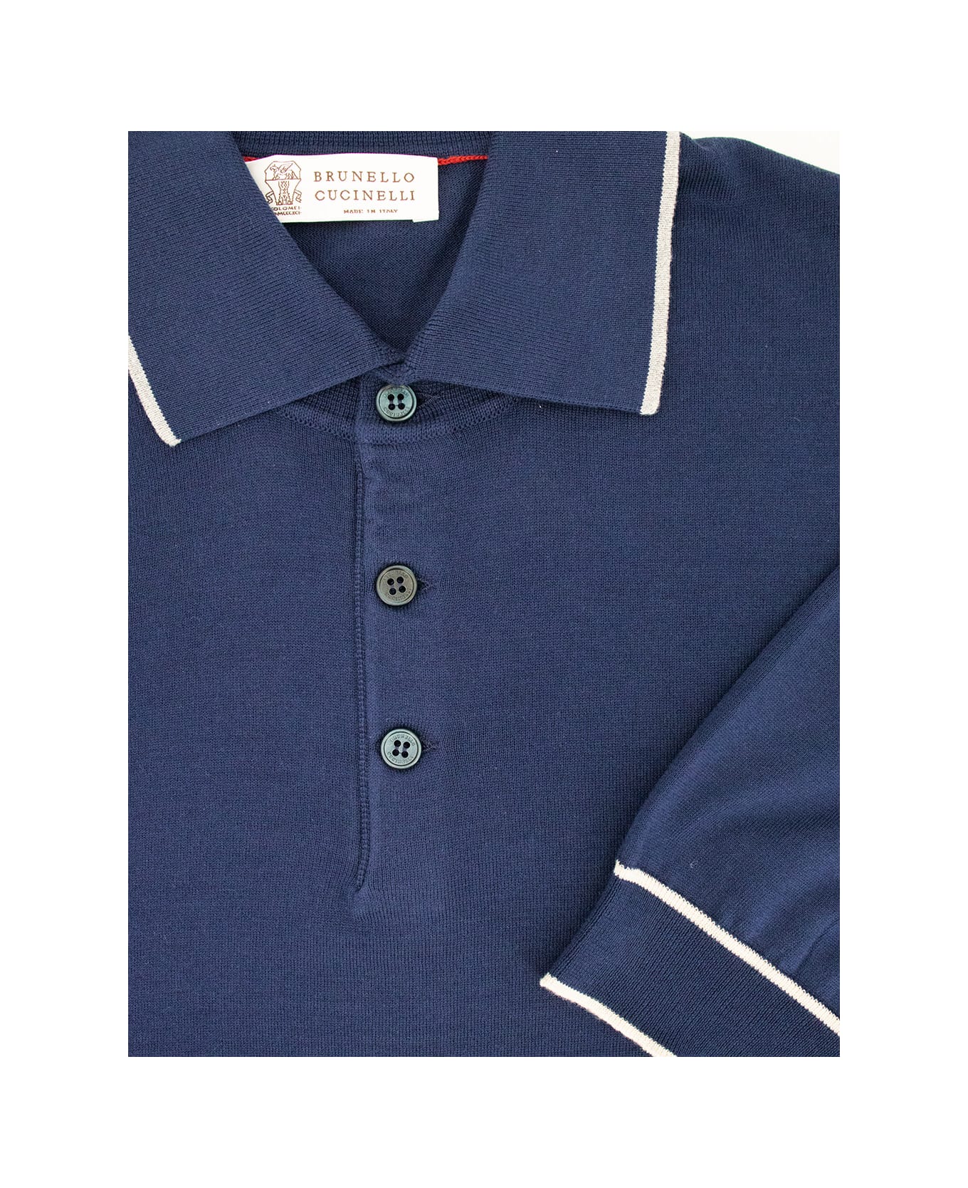 Brunello Cucinelli Knitted Short-sleeved Polo Shirt - PRUSSIA_GRIGIO CHIARO_CORDA