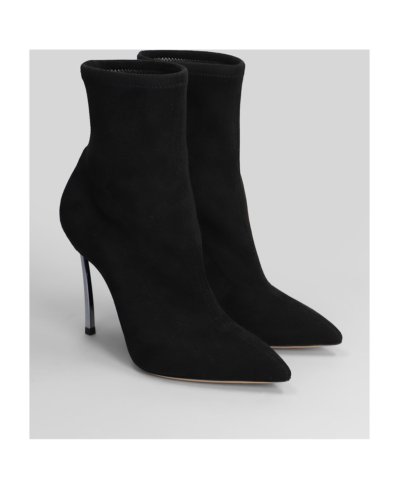 Casadei Blade Stretch High Heels Ankle Boots In Black Suede - black
