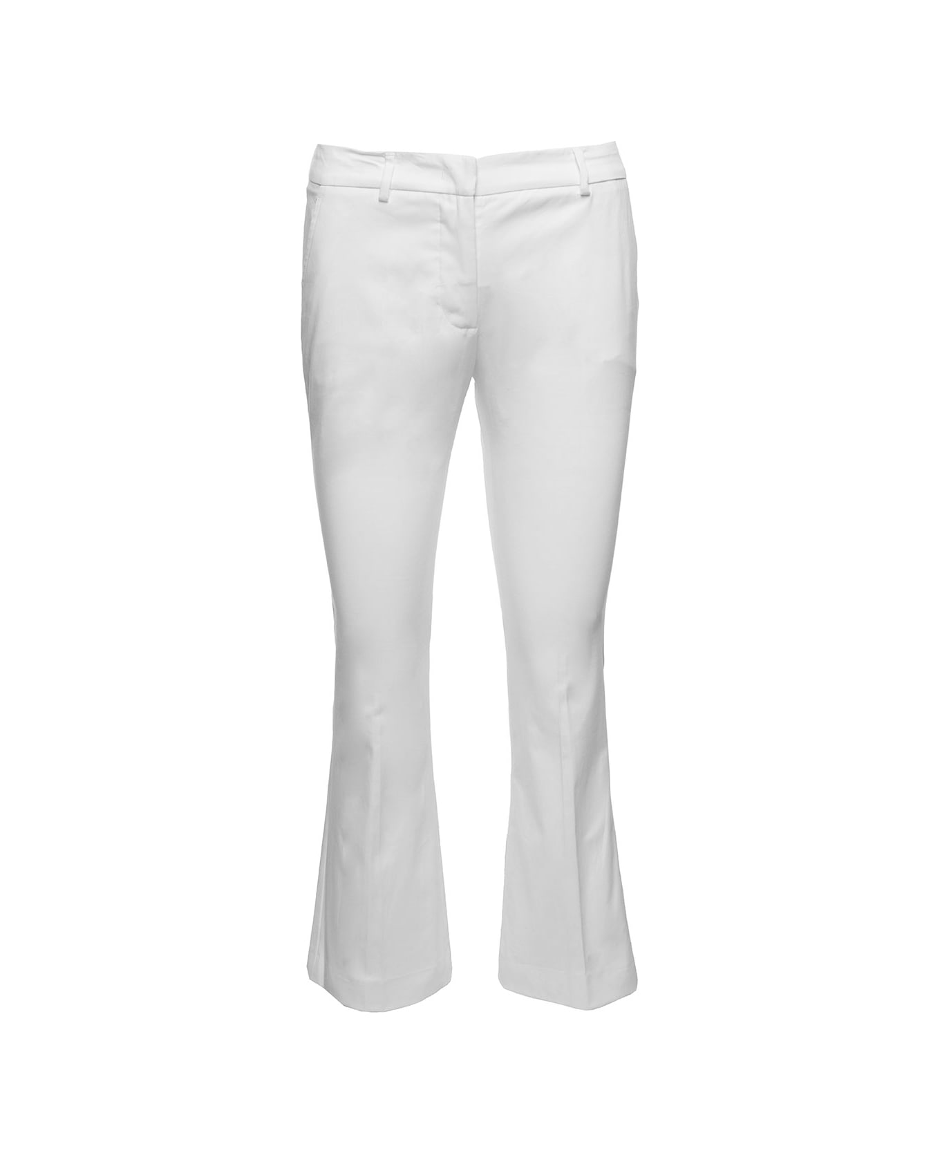 PT01 White Crop Flared Pants In Stretch Cotton Woman - White