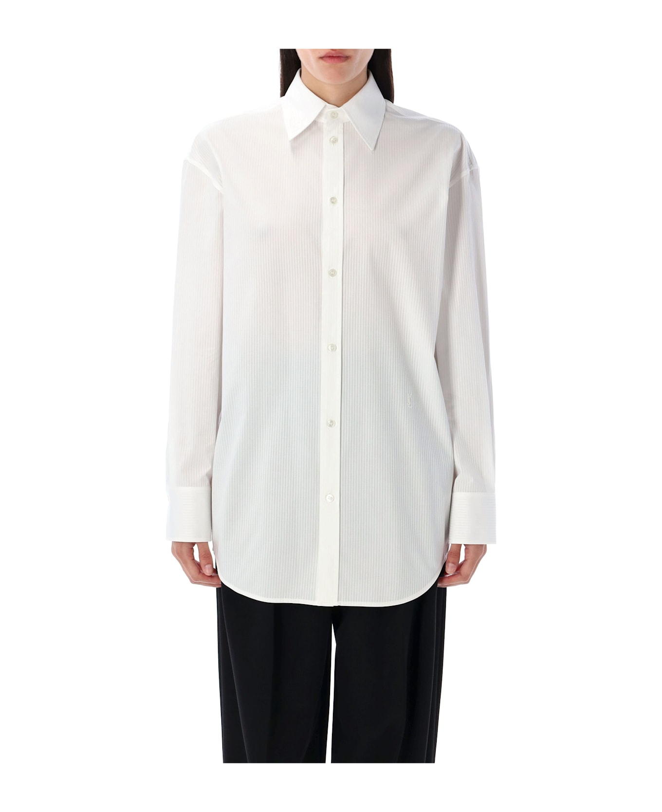 Saint Laurent Striped Cassandre Shirt - WHITE