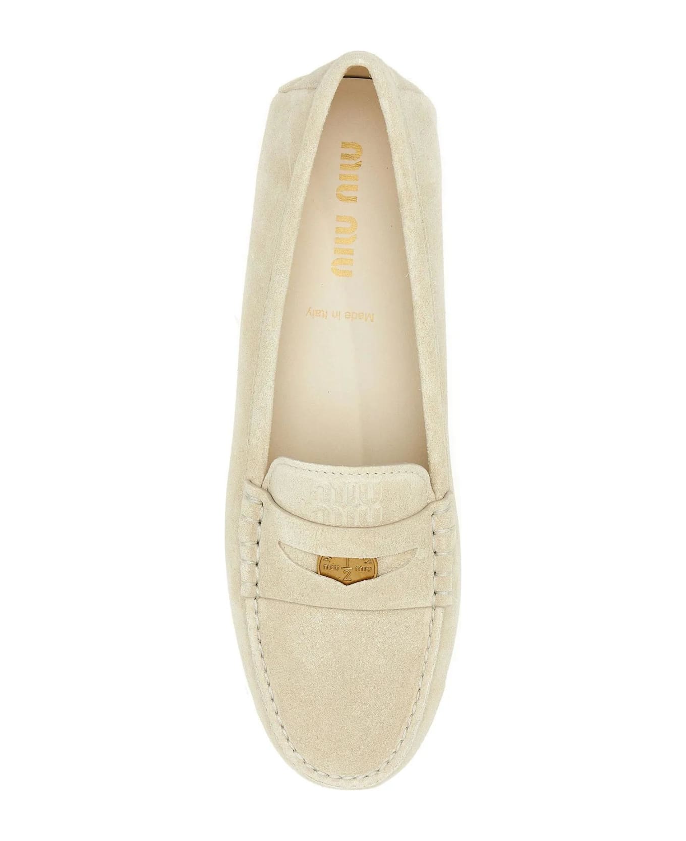 Miu Miu Ivory Suede Loafers - Beige フラットシューズ