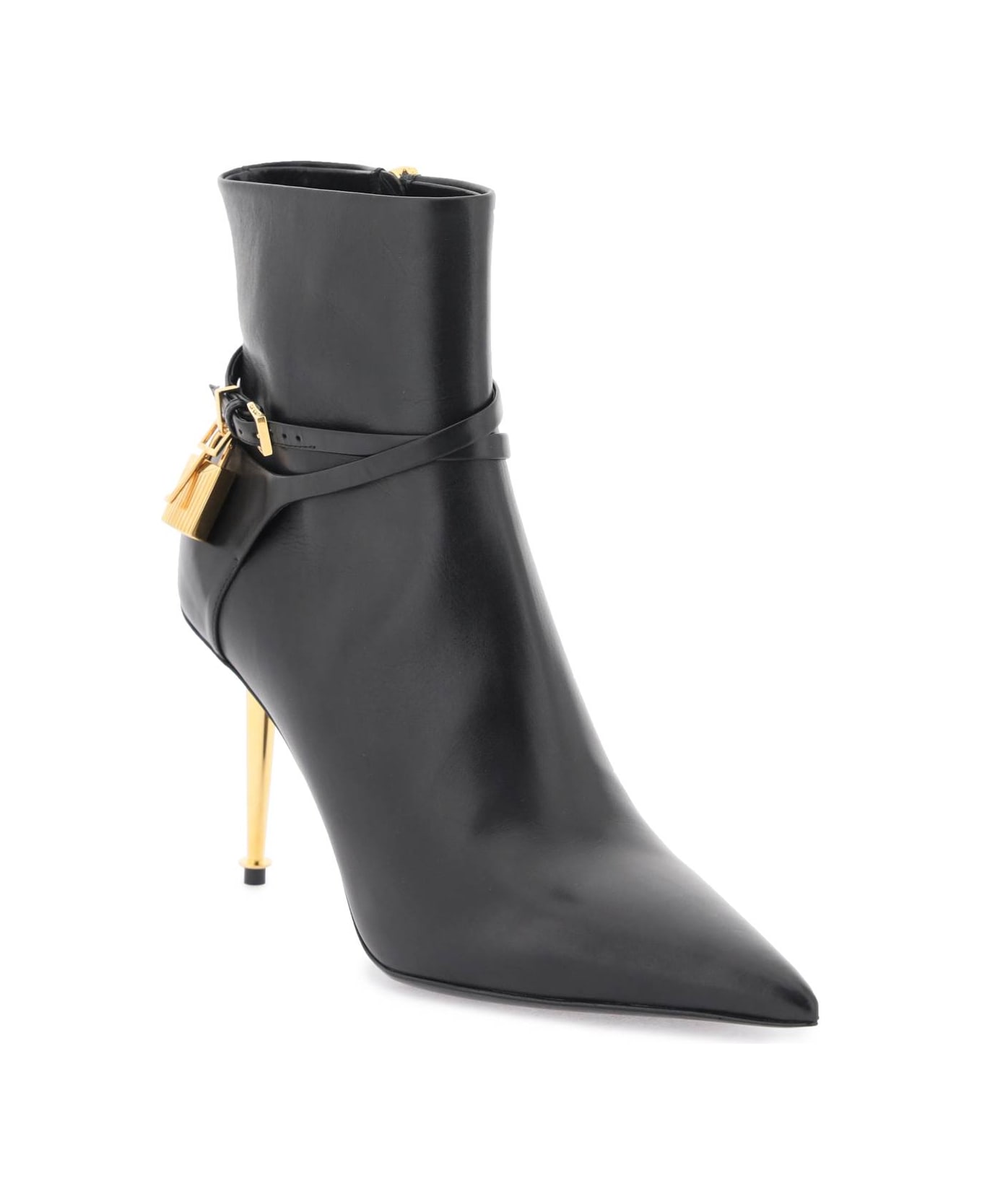 Tom Ford Leather Ankle Boots With Padlock - BLACK
