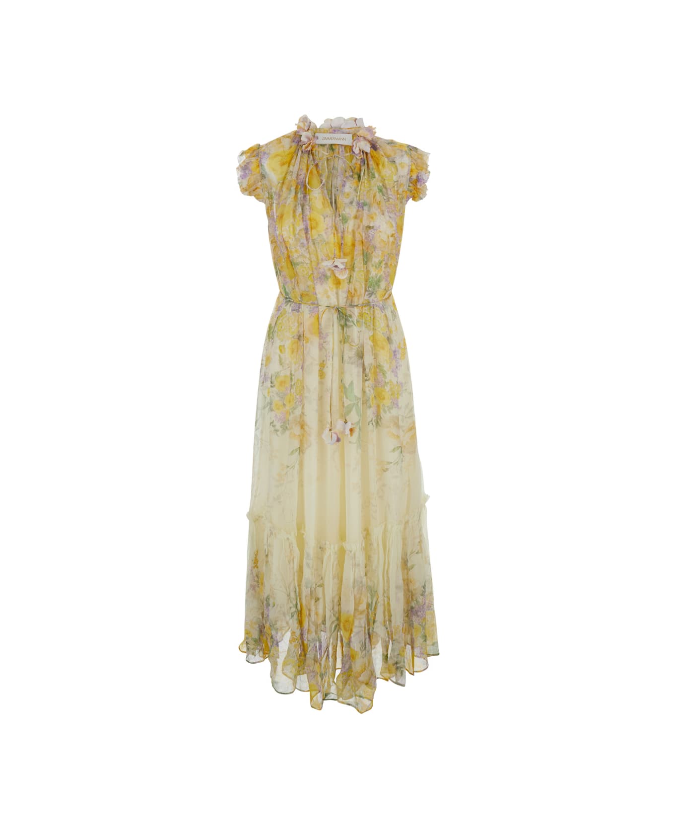 Zimmermann Yellow Long Dress With Floral Print In Viscose Woman - Yellow ワンピース＆ドレス