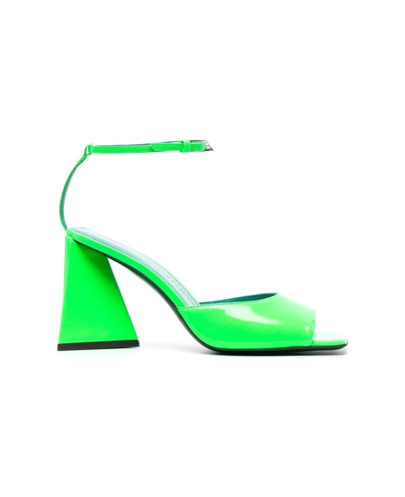 The Attico 'piper' Neon Green Sandals With Pyramid Heel In Eco Patent Leather Woman The Attico - Green