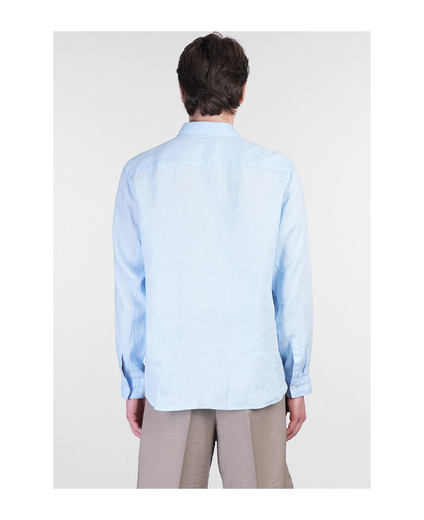 Theory Shirt In Cyan Linen - cyan