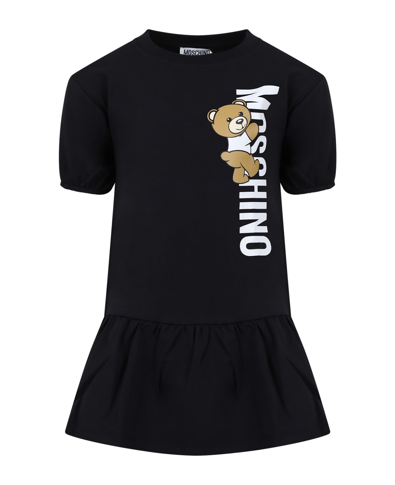 Moschino Black Dress For Girl With Teddy Bear And Logo - BLACK ワンピース＆ドレス