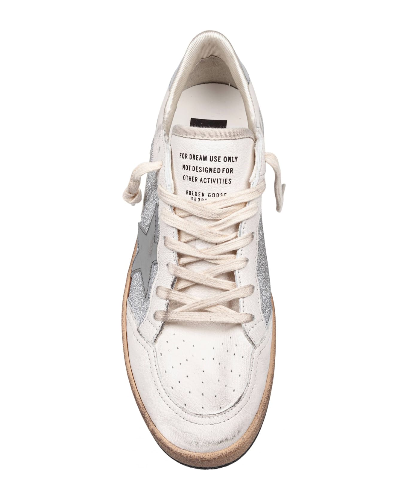 Golden Goose Ballstar In Nappa And Glitter Natural And Silver Color - NATURAL/SILVER