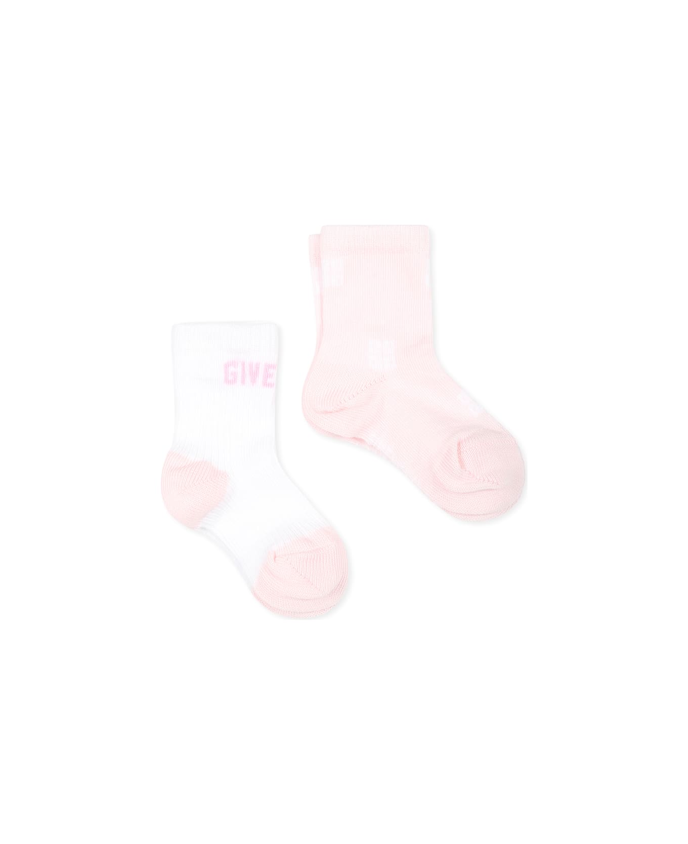 Givenchy Pink Socks Set For Baby Girl With Logo - White