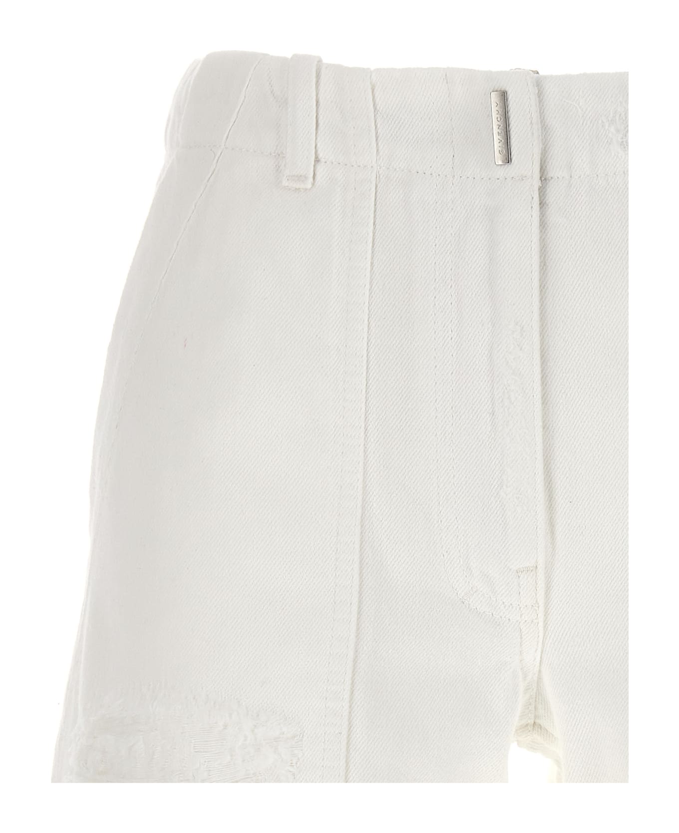 Givenchy Destroyed Denim Bermuda Shorts - White