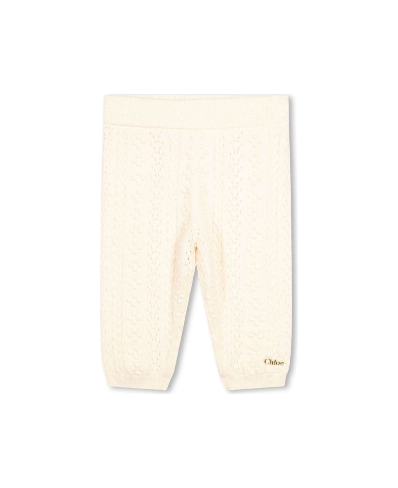 Chloé White Knitted Pants In Cotton And Wool Blend Baby - White