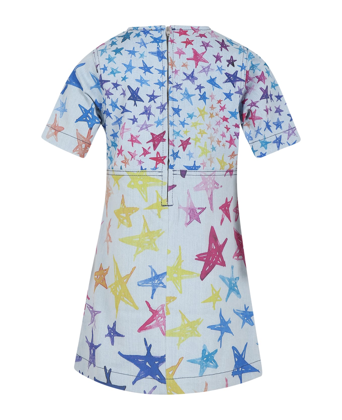 Stella McCartney Kids Light Blue Dress For Girl With Stars Print - Denim